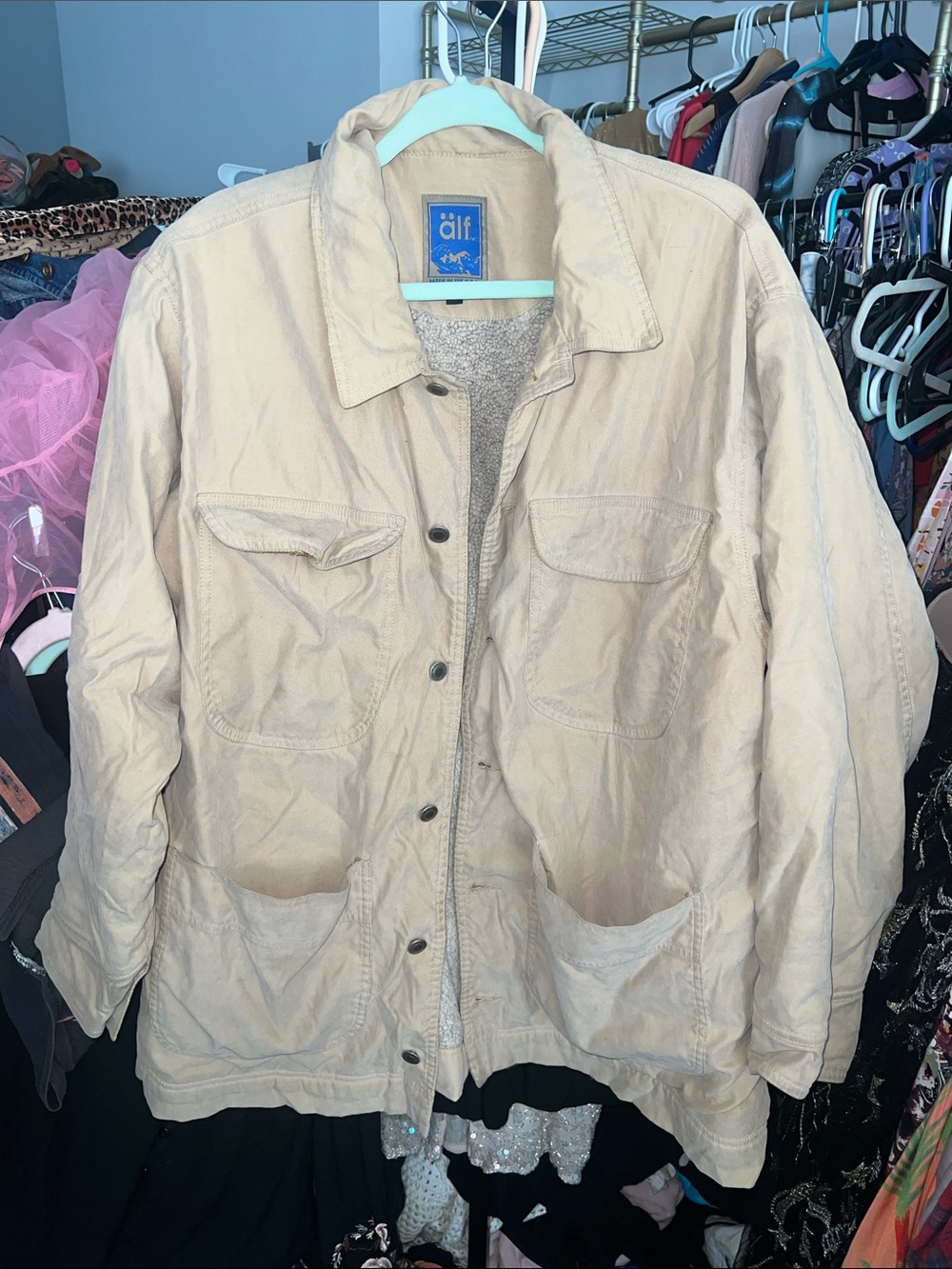 ALF super soft faux camp shearling Beige Utility Shirt Jacket